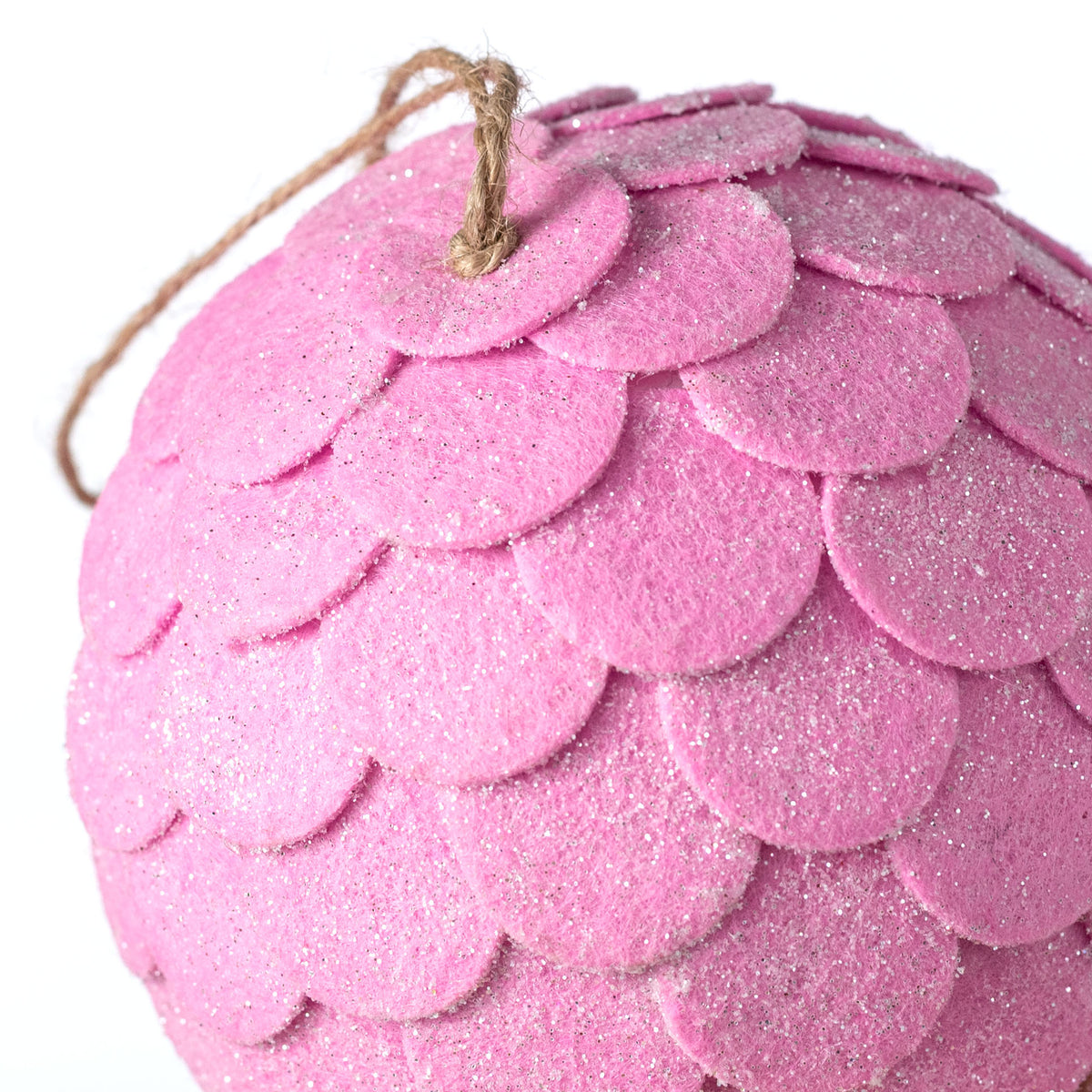 5" Glittered Felt Pinecone Ball Ornament: Pink