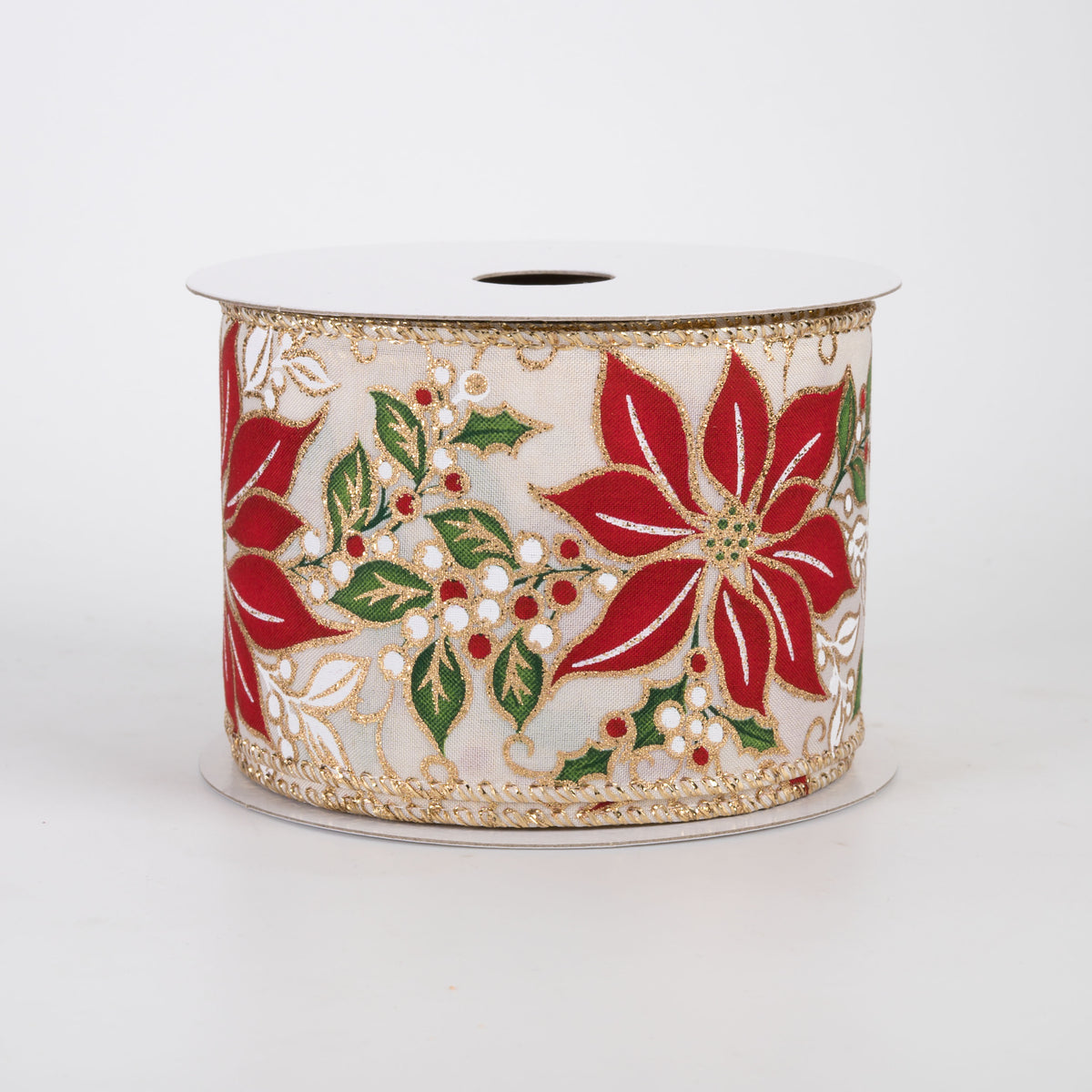 2.5" Big Poinsettia Garland Satin Ribbon: Ivory (10 Yards)
