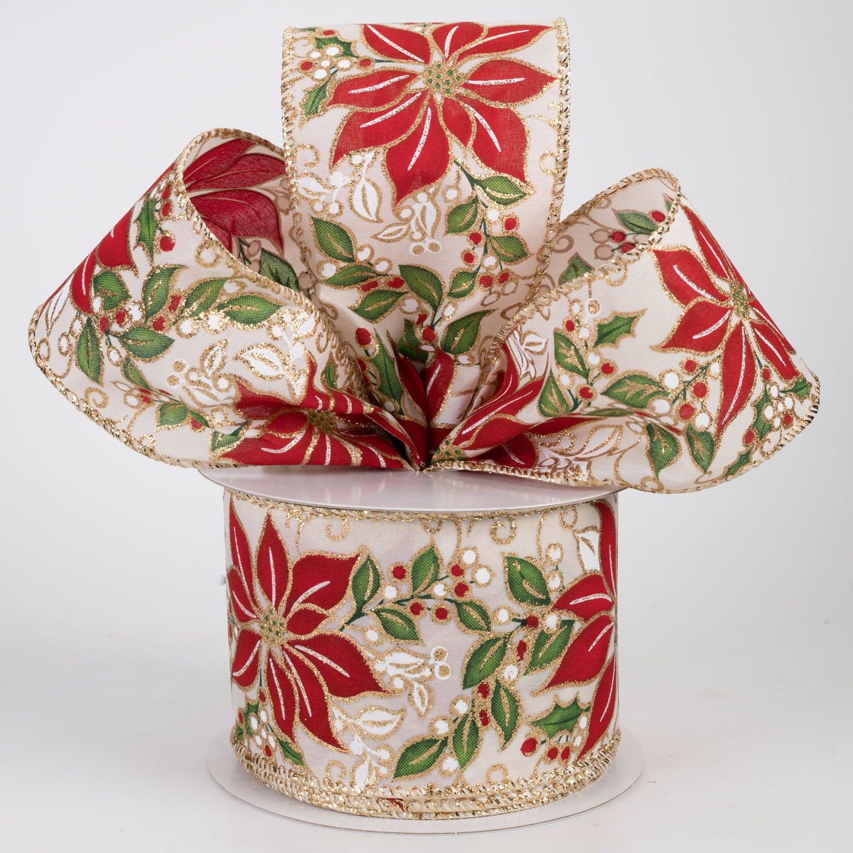 2.5" Big Poinsettia Garland Satin Ribbon: Ivory (10 Yards)