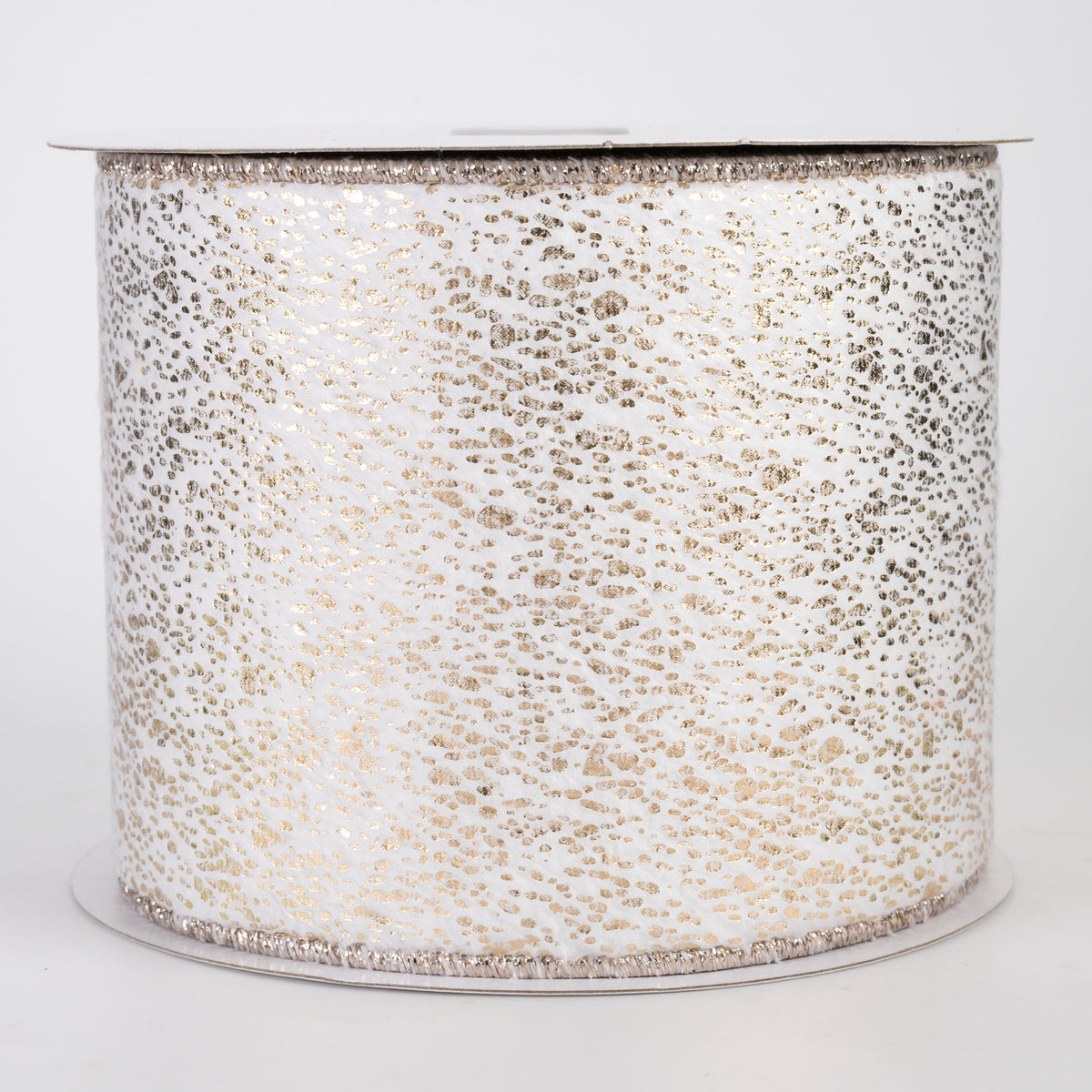 4" Metallic Mist on Short Fur Ribbon: Champagne on White (10 Yards)