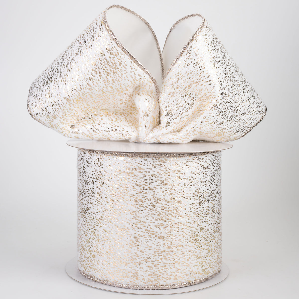 4" Metallic Mist on Short Fur Ribbon: Champagne on White (10 Yards)
