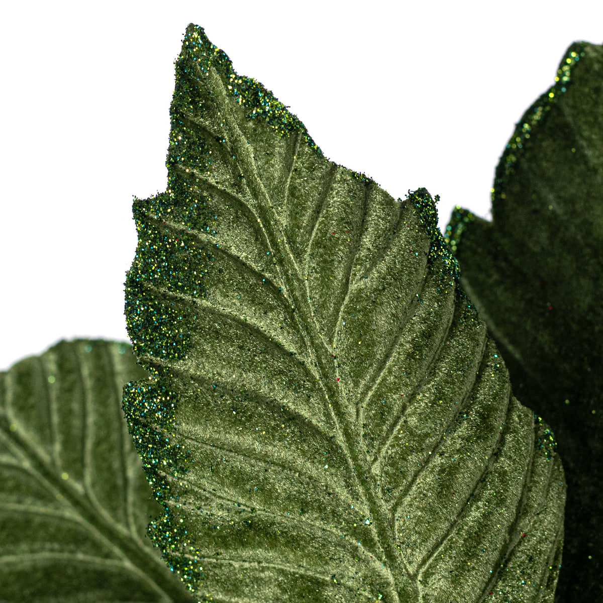 14" x 16" Velvet Poinsettia Stem: Moss Green