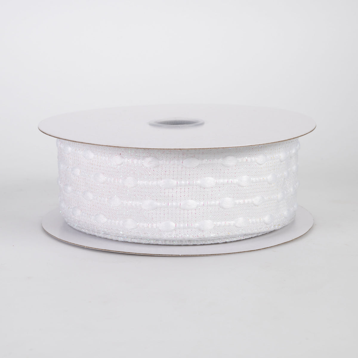 1.5" White Snowball Weave Ribbon: White Iridescent (10 Yards)