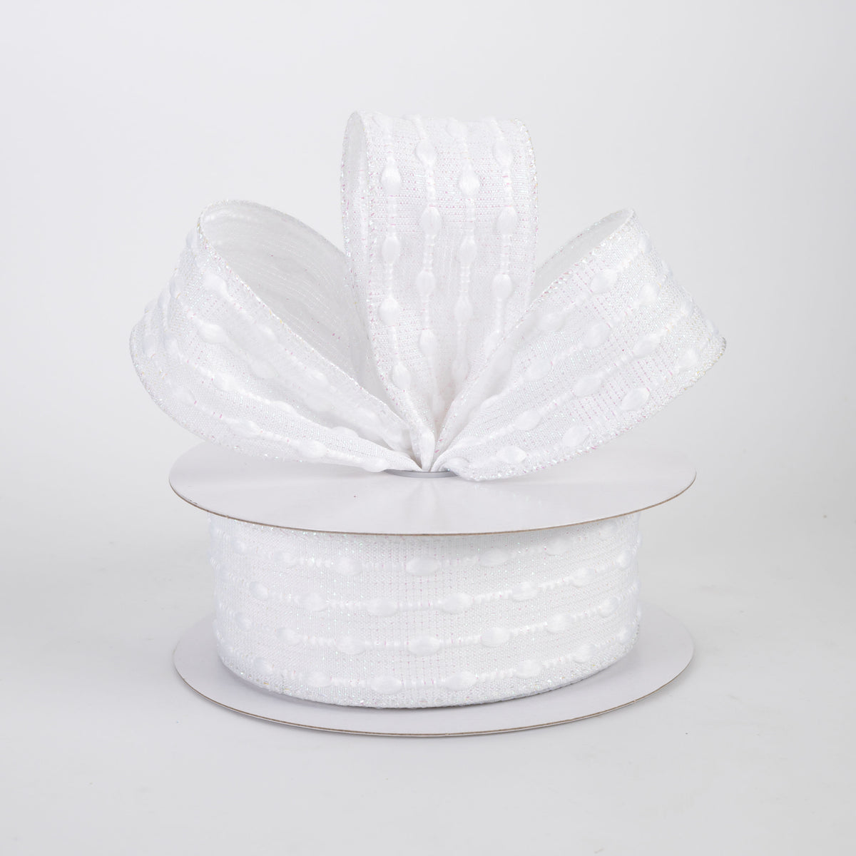 1.5" White Snowball Weave Ribbon: White Iridescent (10 Yards)