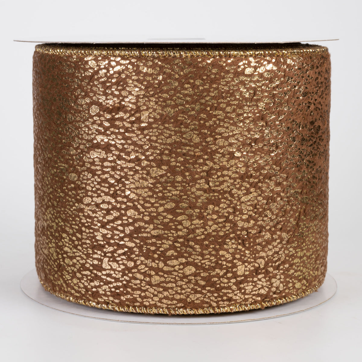 4" Metallic Mist on Short Fur Ribbon: Gold on Brown (10 Yards)
