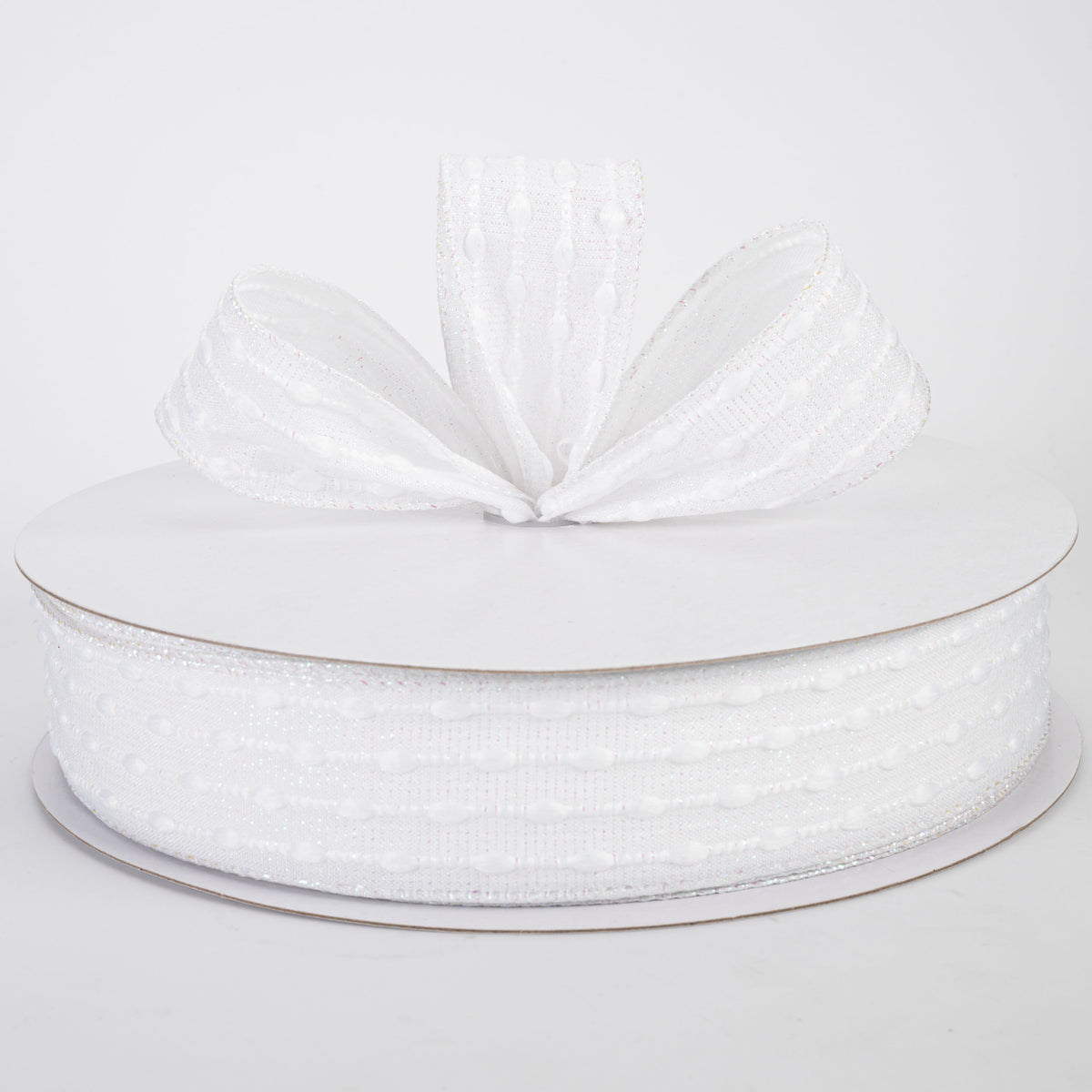 1.5" White Snowball Weave Ribbon: White Iridescent (50 Yards)