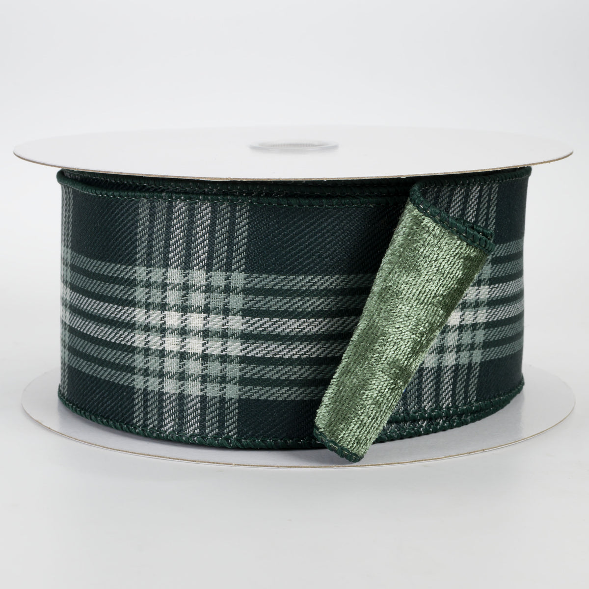 2.5" Double Sided Velvet & Woven Plaid Ribbon: Hunter, Sage & Cream (10 Yards)