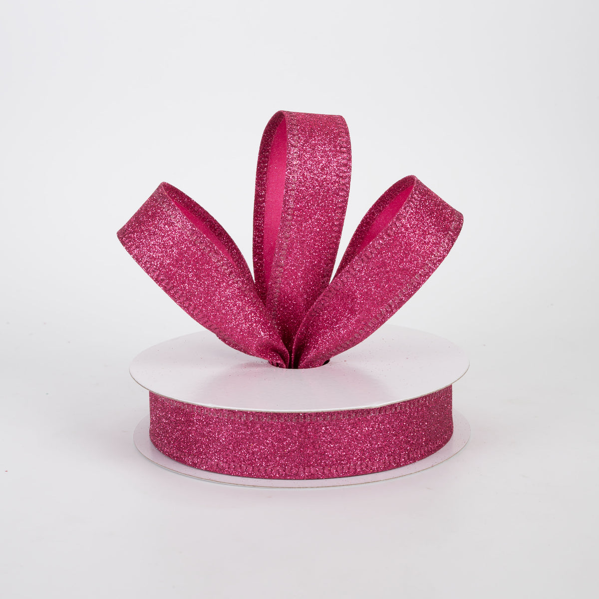 7/8" All Flat Glitter Wired Ribbon: Fuchsia Pink (10 Yards)