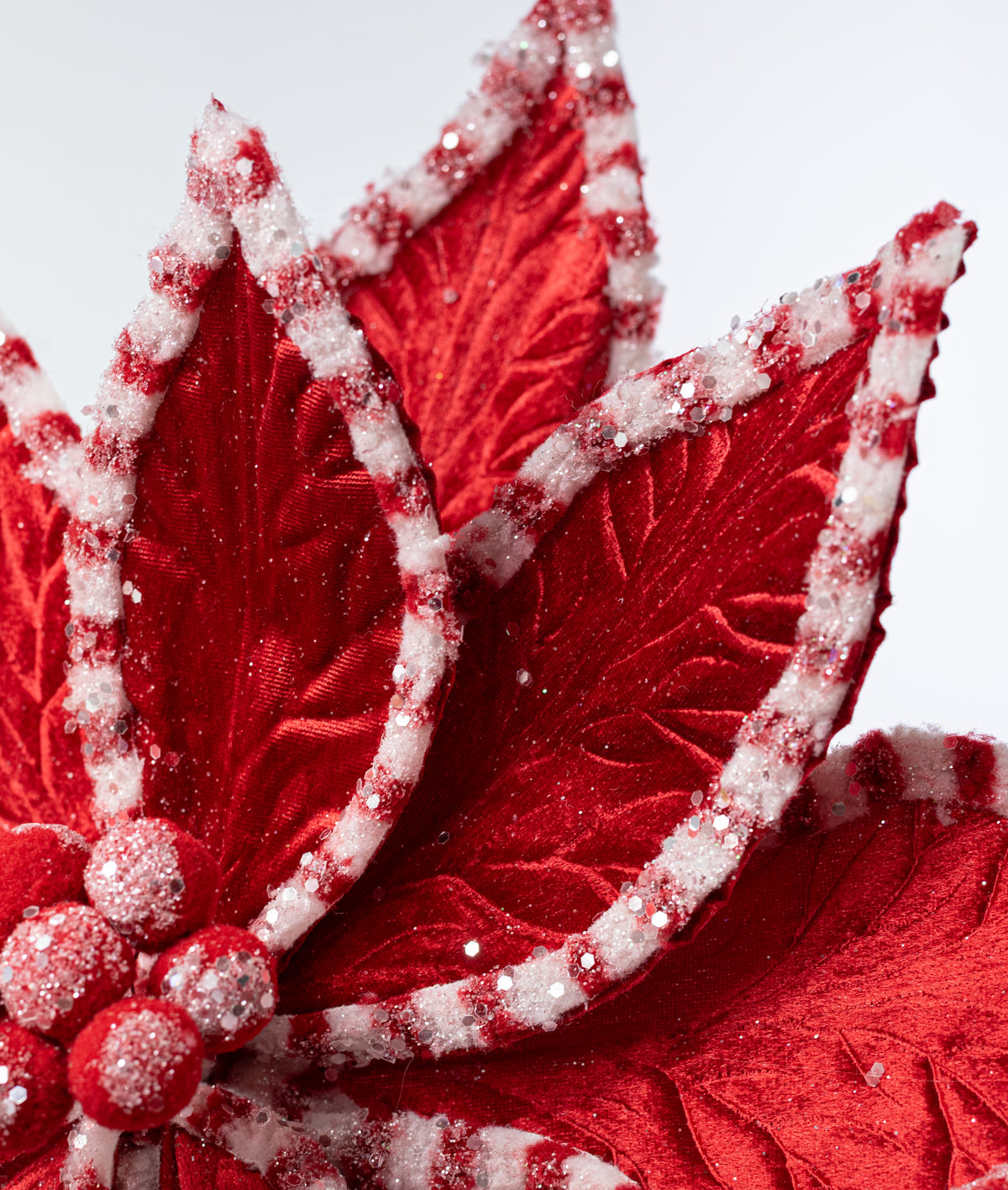 20" x 29" Jumbo Velvet Peppermint Poinsettia Stem: Red & White