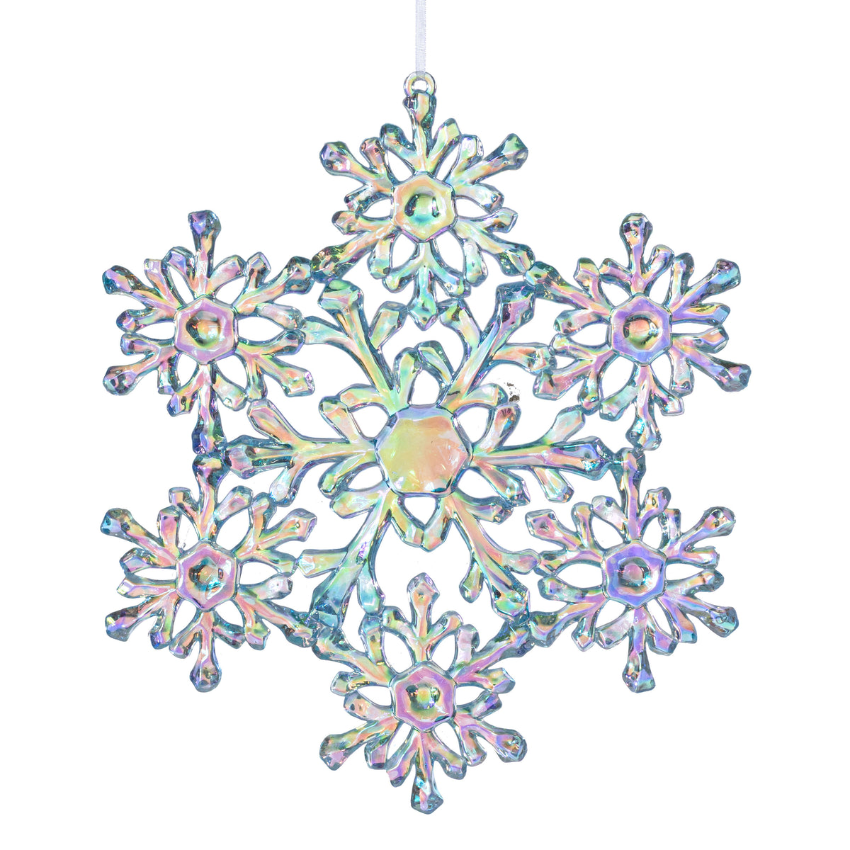 11" Iridescent Snowflake Ornament: Clear Blue