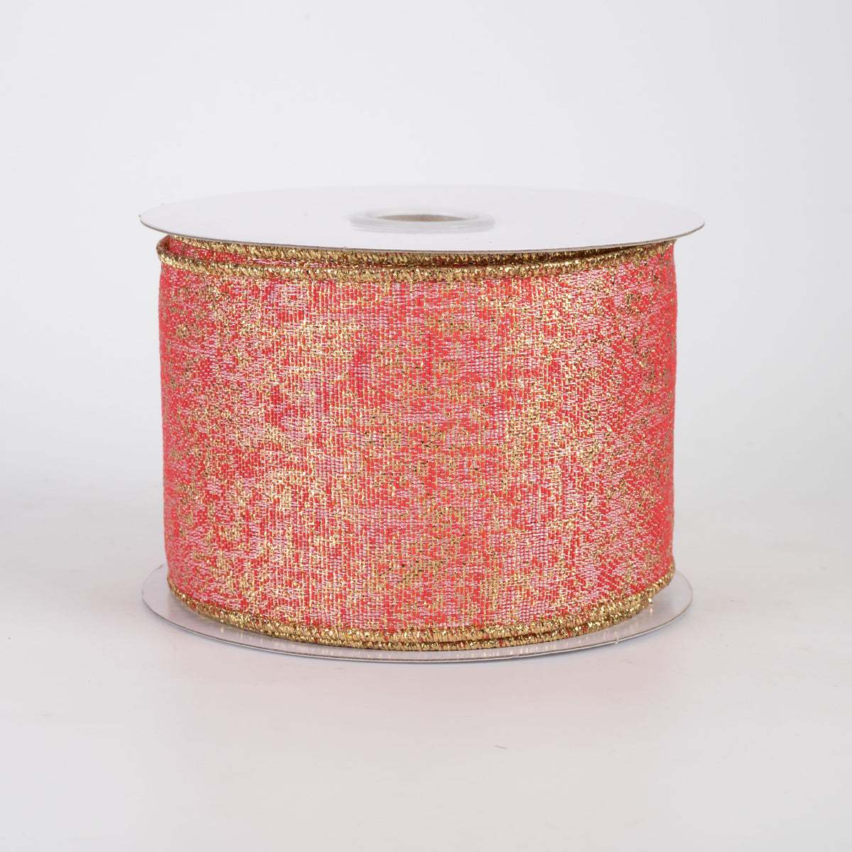2.5" Metallic Mist Woven Ribbon: Coral, Pink & Gold (10 Yards)
