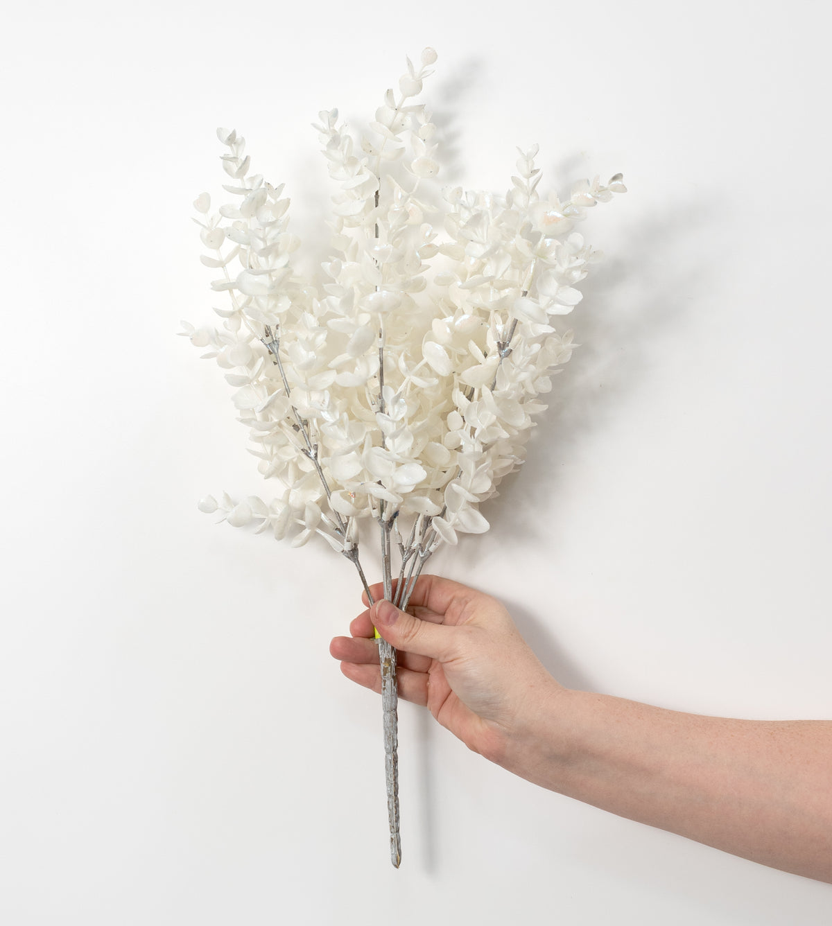 19" Plastic Eucalyptus Bush: Iridescent White (7 Stem)