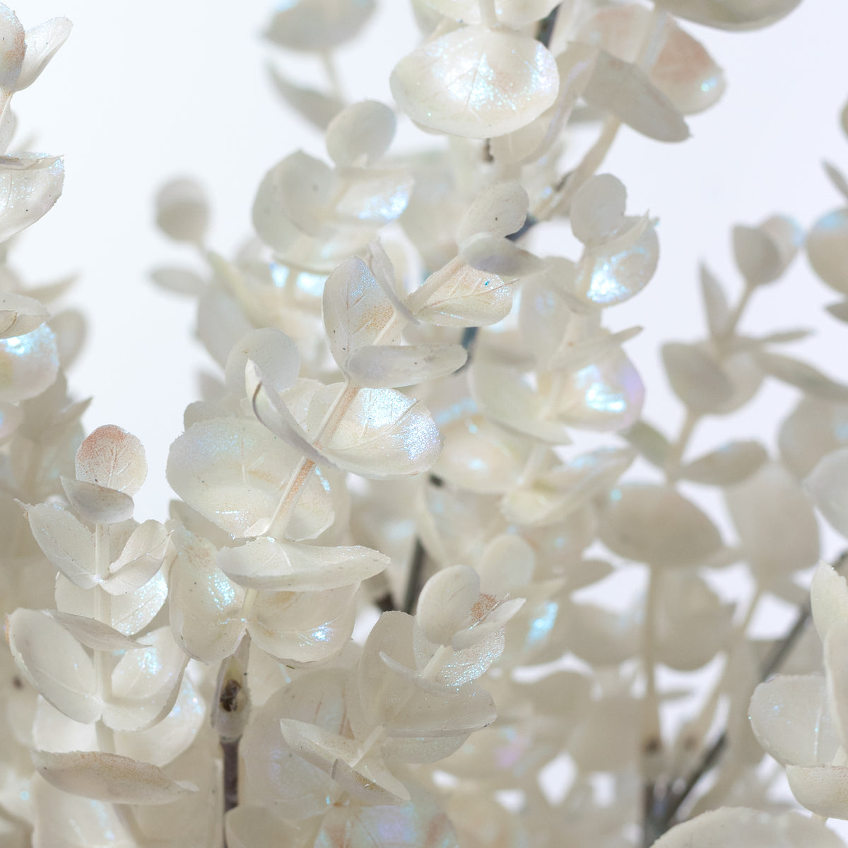 19" Plastic Eucalyptus Bush: Iridescent White (7 Stem)