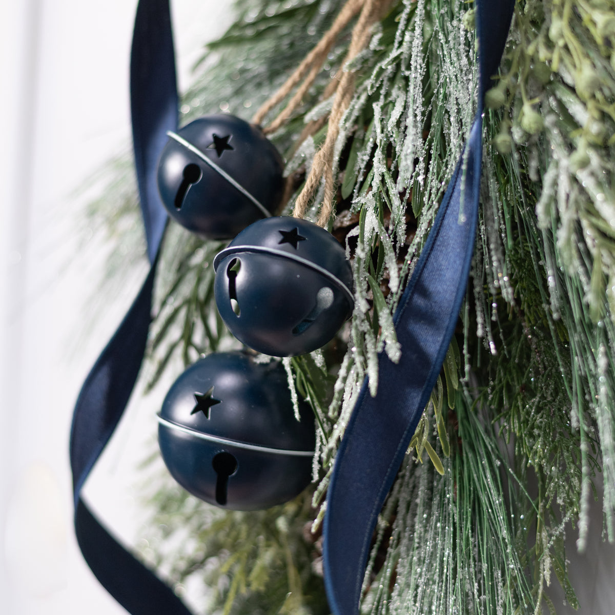 12" Hanging Jingle Bell Cluster: Navy Blue & White