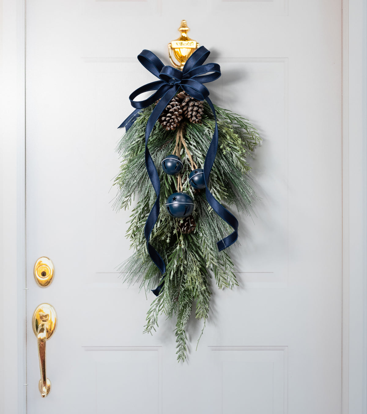 12" Hanging Jingle Bell Cluster: Navy Blue & White