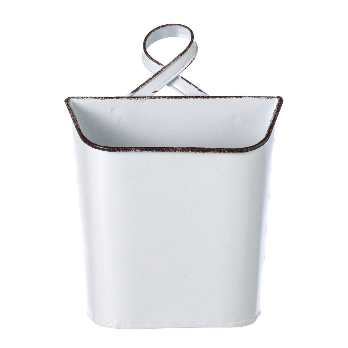 9" Metal Wall Pocket: Distressed White