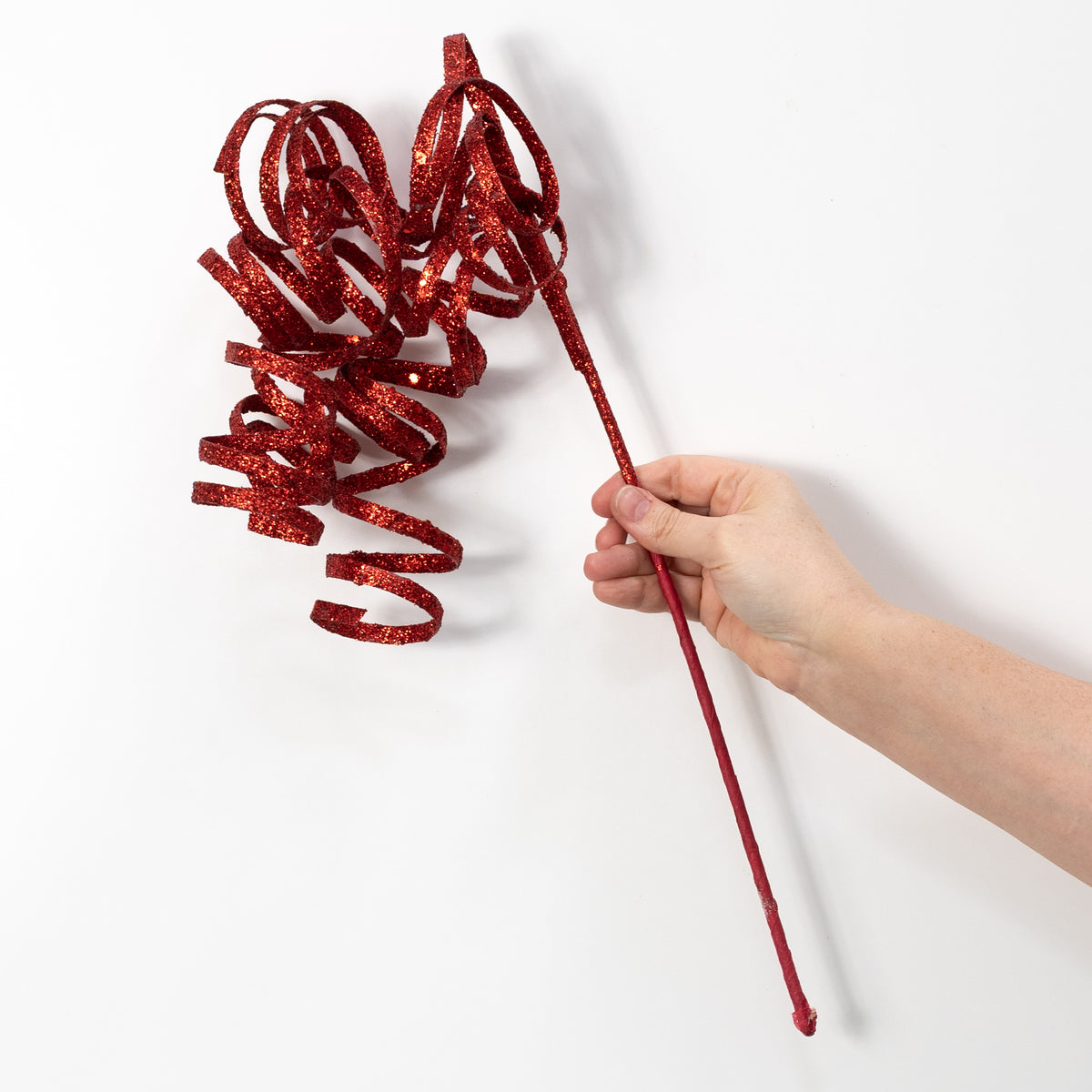 31" Curly Glitter Ribbon Spray: Red