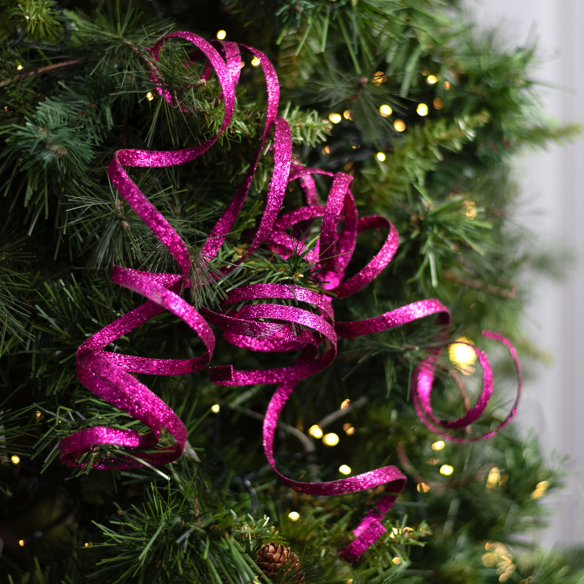 31" Curly Glitter Ribbon Spray: Fuchsia Hot Pink
