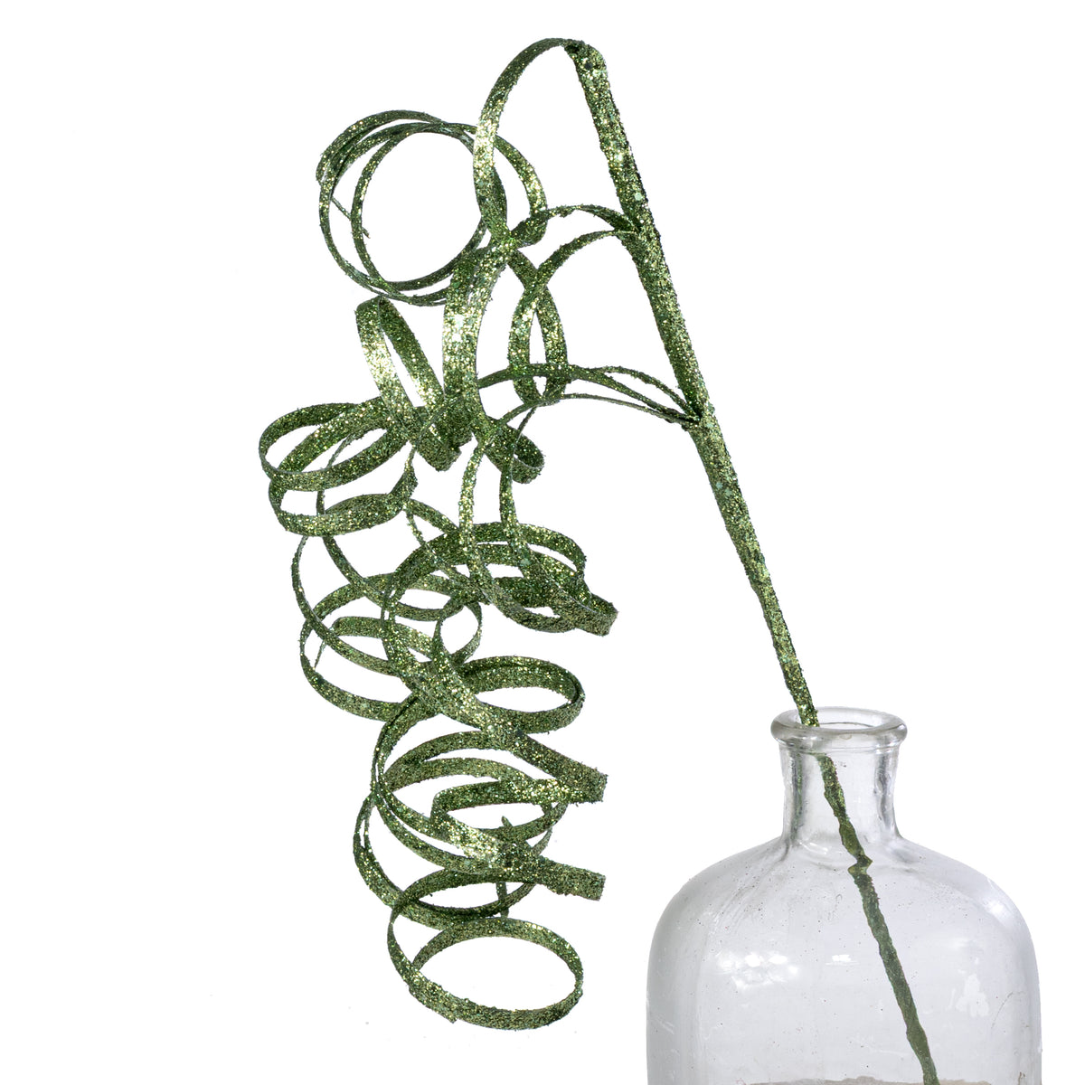 31" Curly Glitter Ribbon Spray: Lime Green