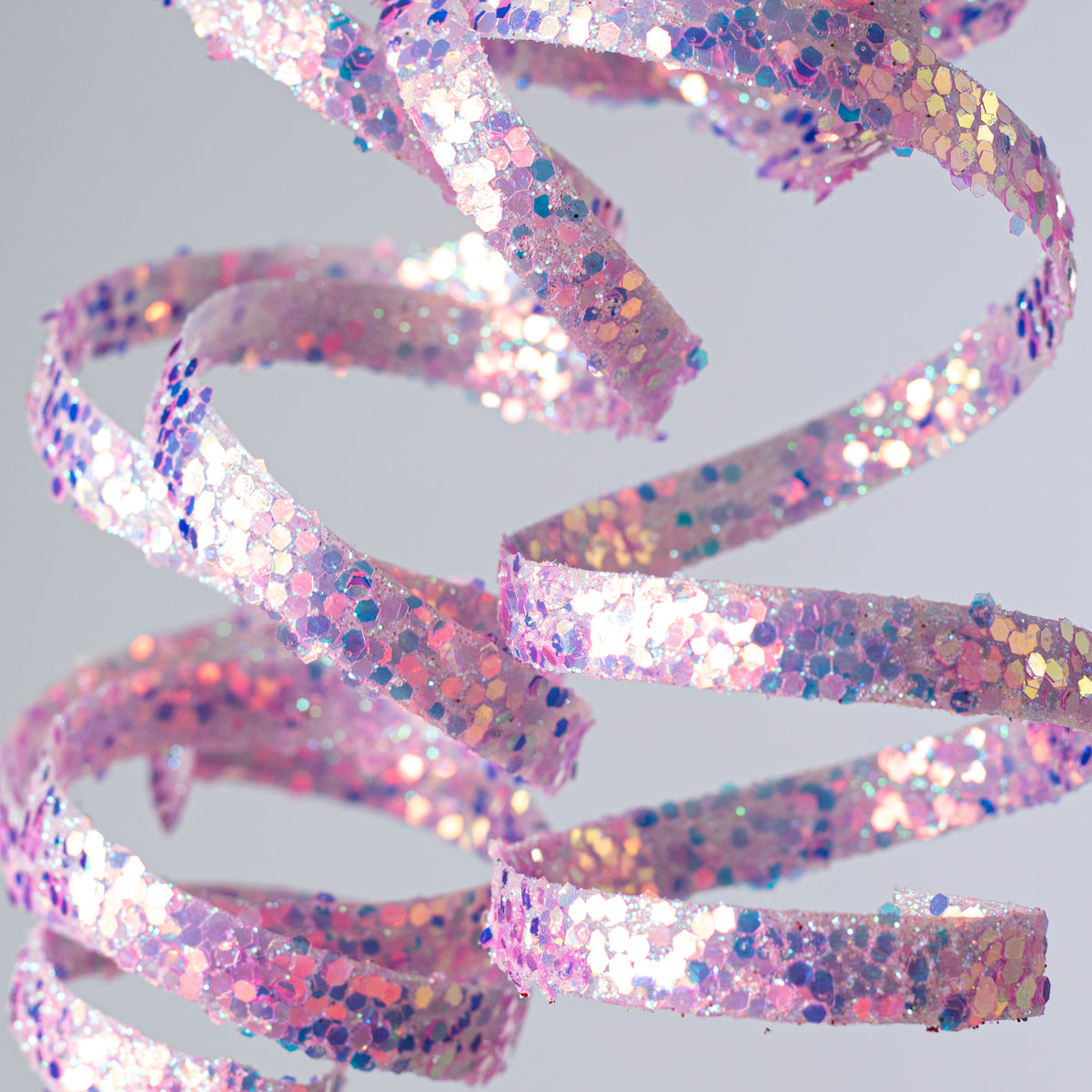 22" Glitter Curly Ribbon Hanging Spray: Iridescent Soft Pink