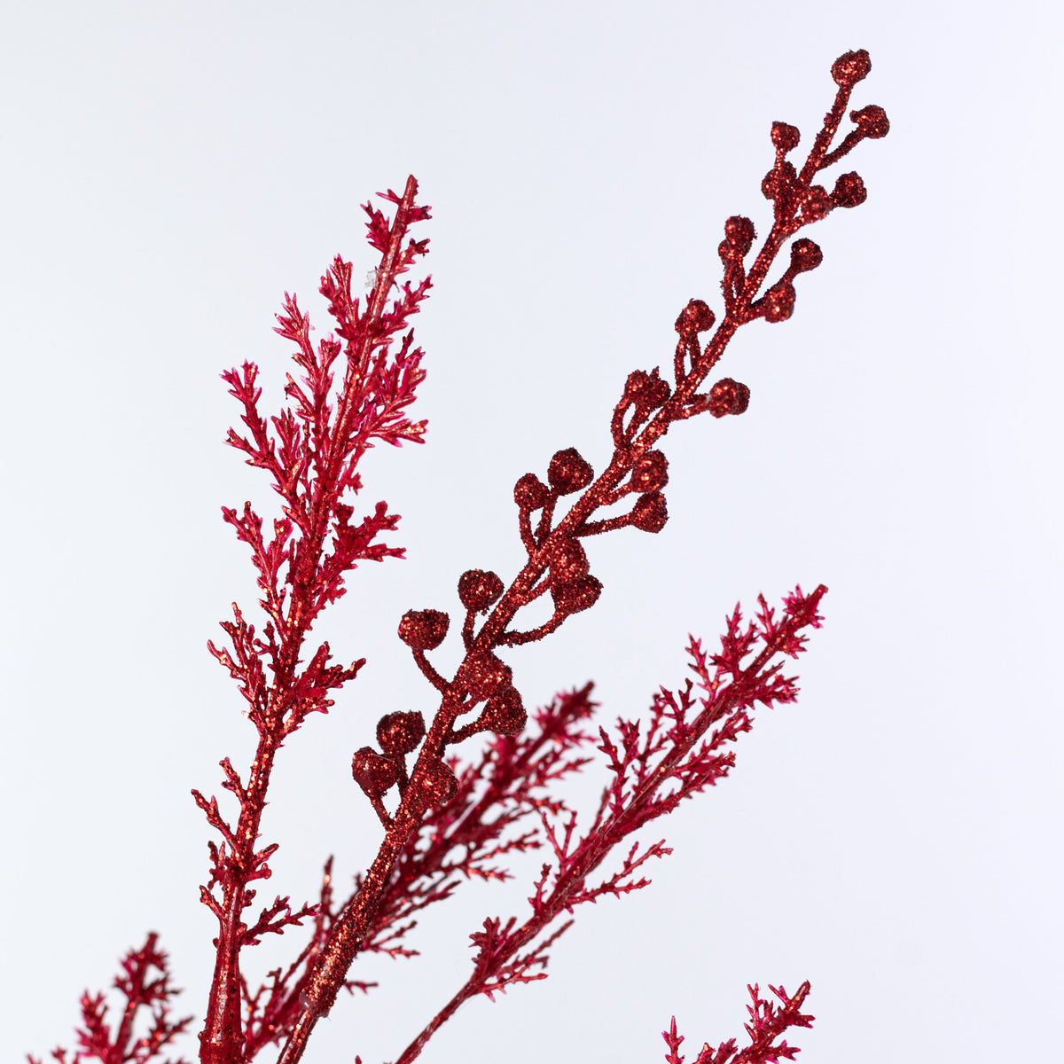 19" Glittered Cypress & Seed Pod Bush: Red