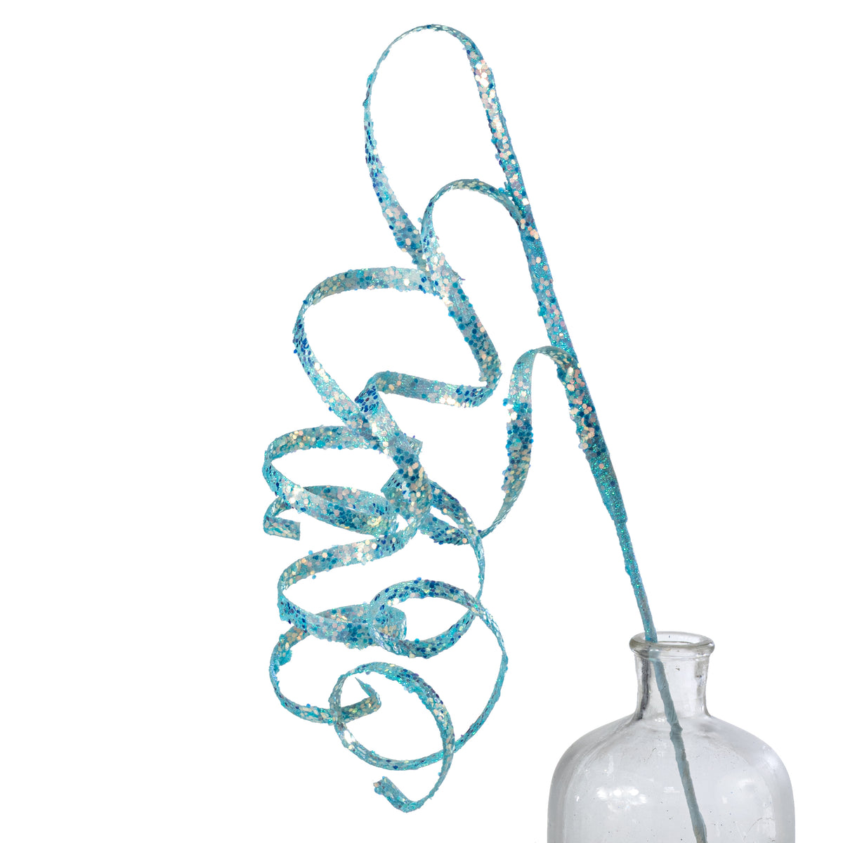 22" Glitter Curly Ribbon Hanging Spray: Iridescent Soft Blue