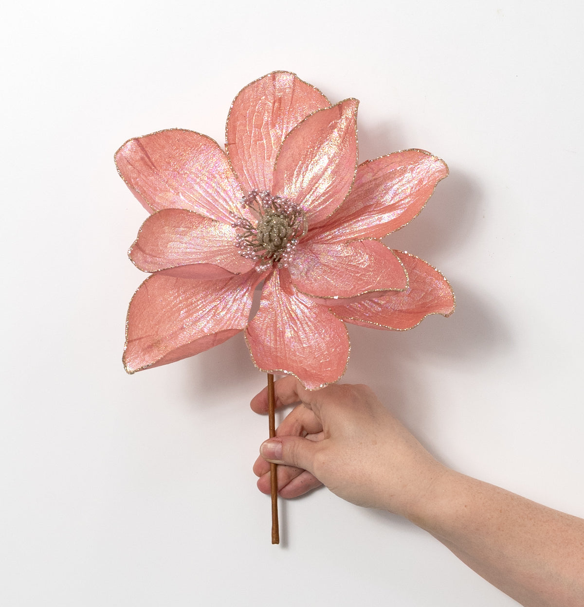 9" x 11" Magnolia Flower Stem: Iridescent Pink
