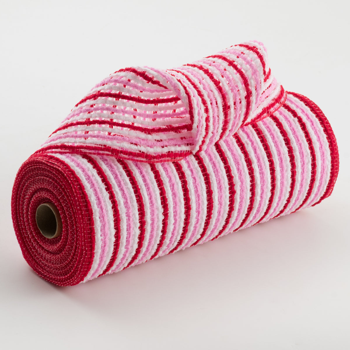 10" All Snow Fuzz Mesh: Red, Pink & White Stripes (10 Yards)