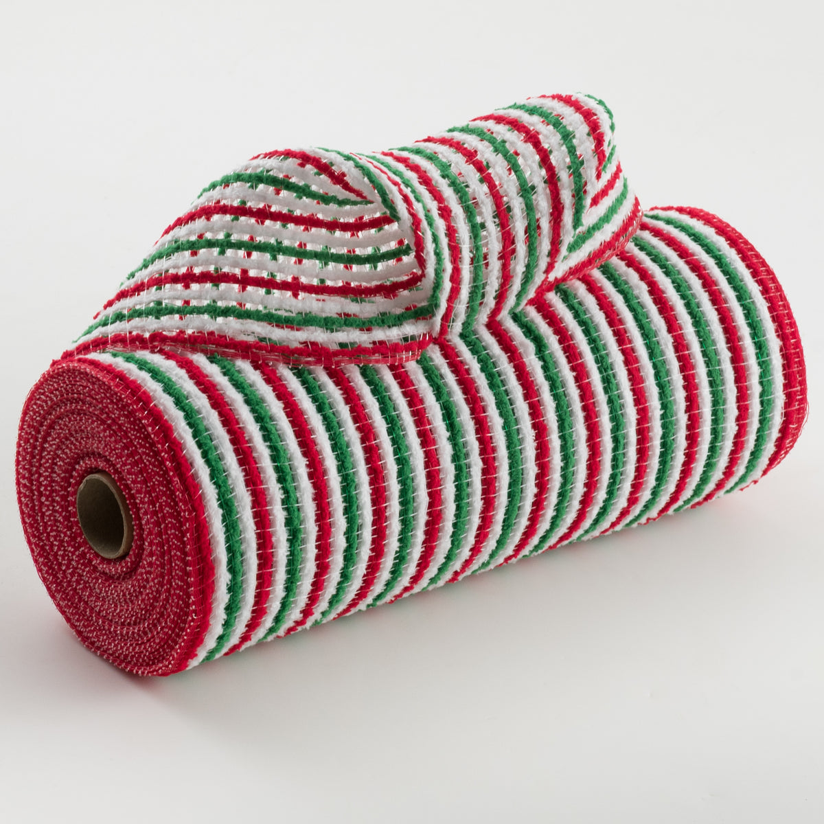 10" All Snow Fuzz Mesh: Red, Green & White Stripes (10 Yards)