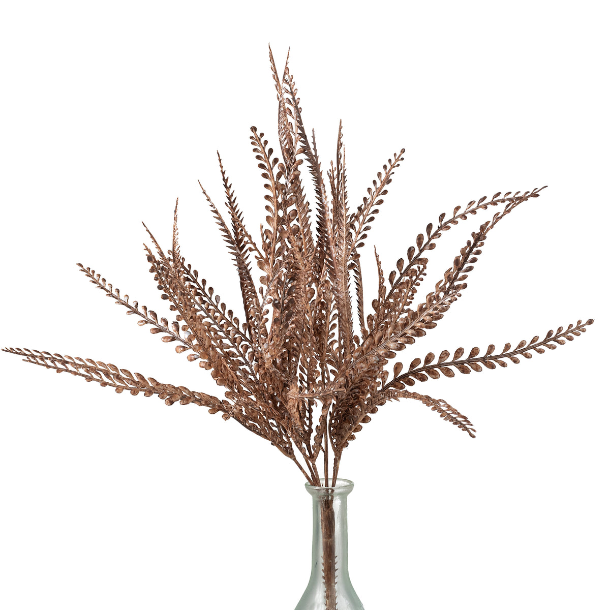 17" Button Sword Fern Bush: White Wash Brown