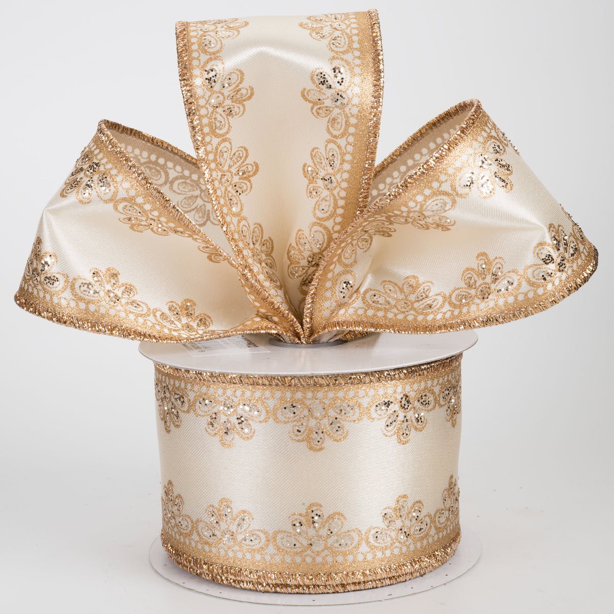 2.5" Lux Scalloped Trim Ribbon: Gold on Cream (10 Yards)