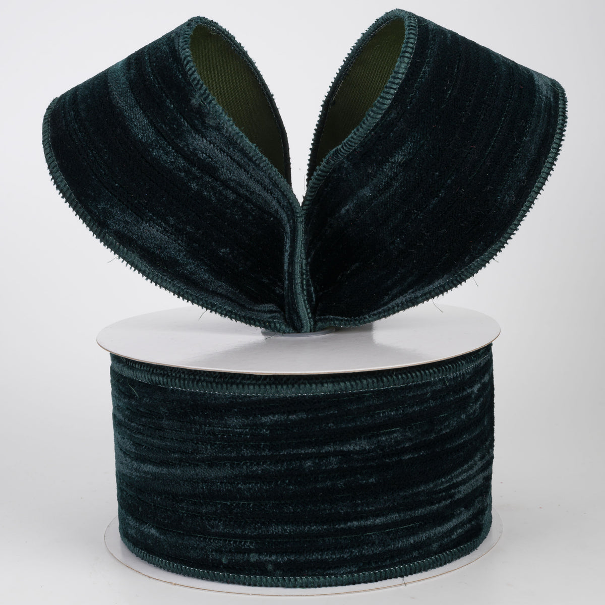 2.5" Deluxe Crushed Velvet Wired Ribbon: Dark Hunter Green (10 Yards)