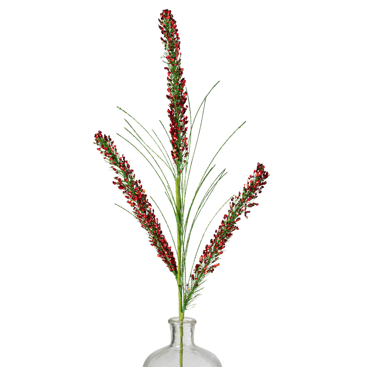 27" Glitter Fuzzy Grasses Spray: Green & Red
