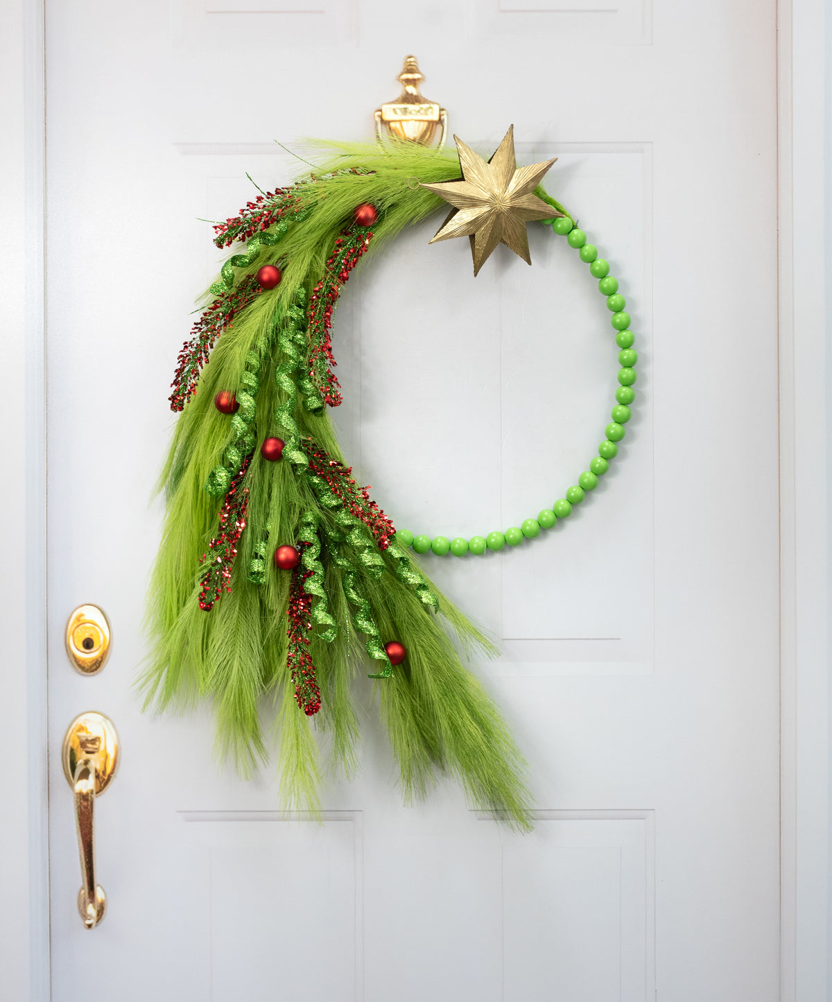 27" Glitter Fuzzy Grasses Spray: Green & Red