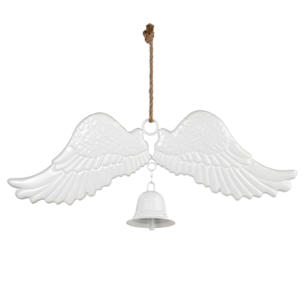 24" Metal Angel Wings with Bell: Shiny White