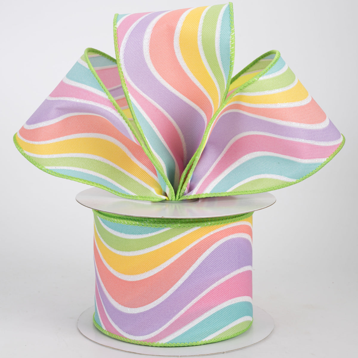 2.5" Multicolor Wavy Stripe Ribbon: Pastels (10 Yards)