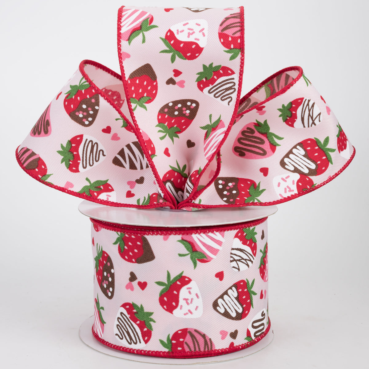 2.5" Chocolate Covered Strawberries Ribbon: Pale Pink (10 Yards)
