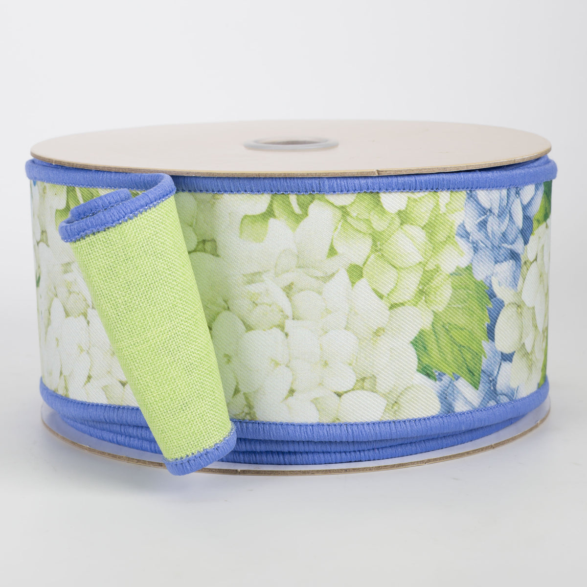 2.5" Double Sided Fused Hydrangeas Ribbon: Blue & Green (10 Yards)