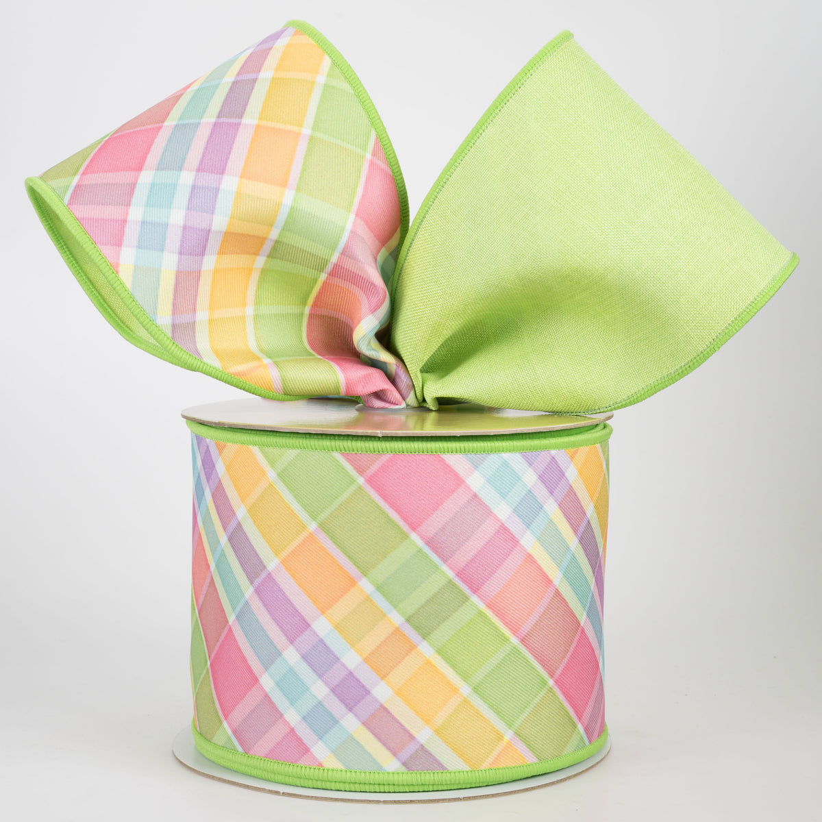 4" Double Sided Fused Plaid Ribbon: Spring Pastels (10 Yards)
