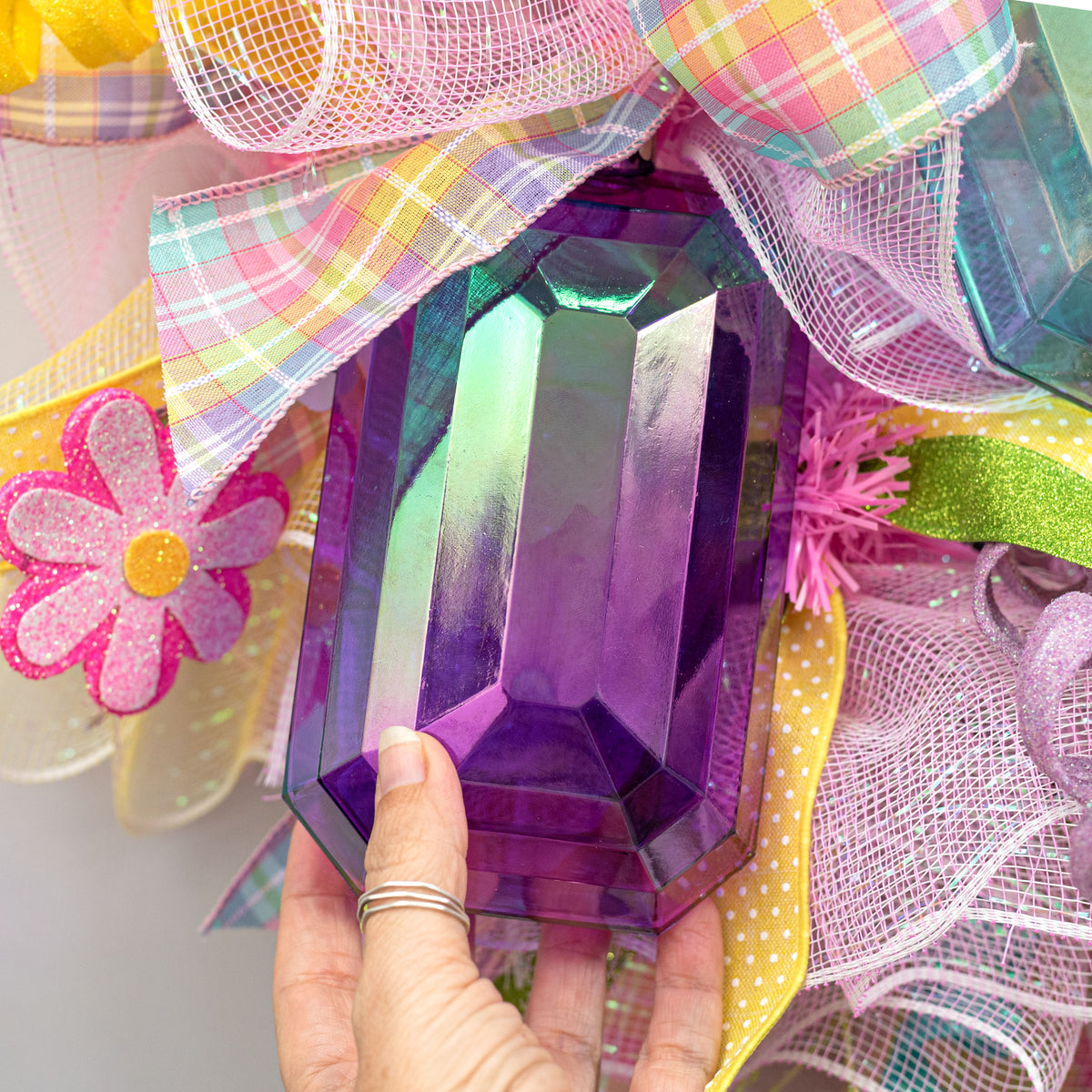 7" Iridescent Rectangle Gem Ornament: Purple