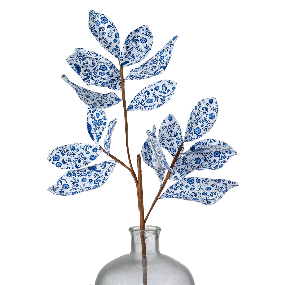 27" Magnolia Leaf Spray: Chinoiserie Blue & White