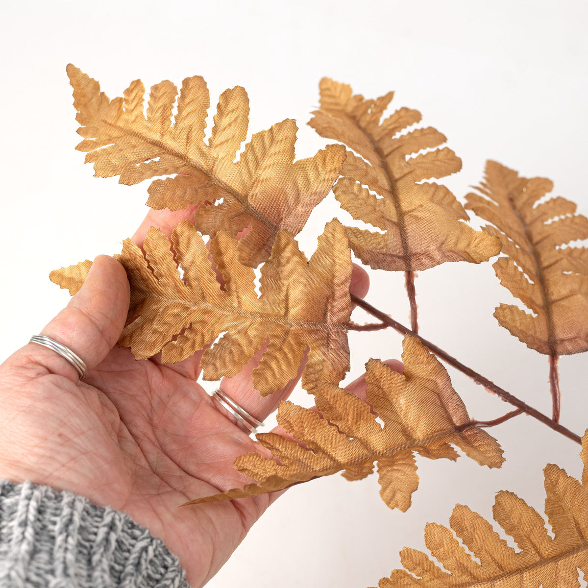 17" Pull Apart Silk Leather Leaf Bush: Light Brown (12 Stems)