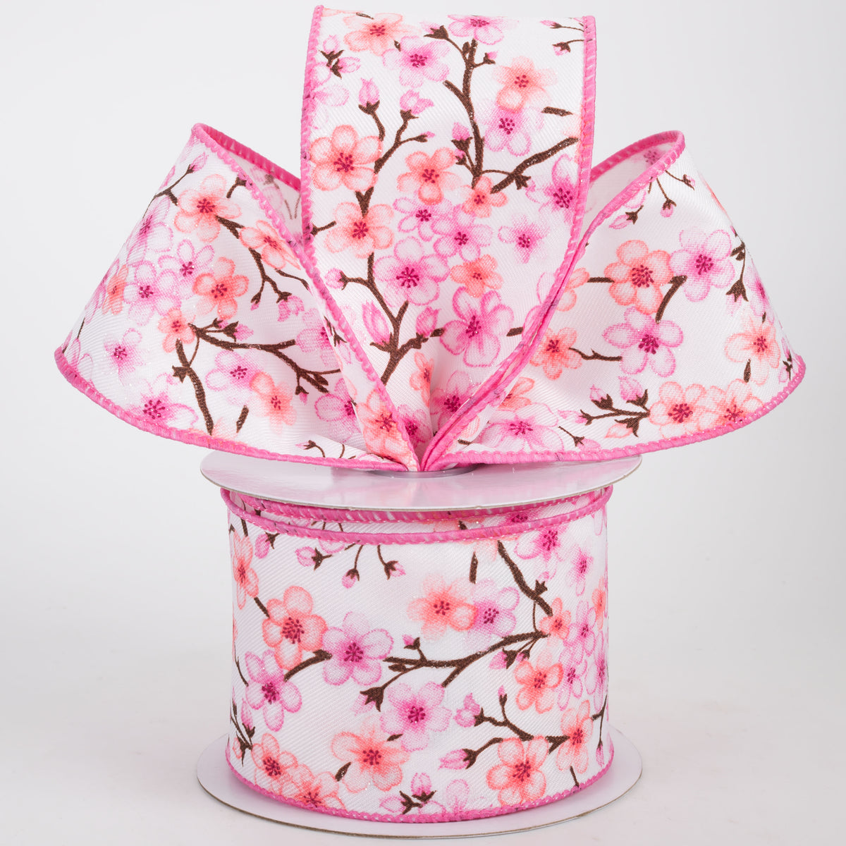 2.5" Cherry Blossoms Ribbon: Peach & Pink (10 Yards)