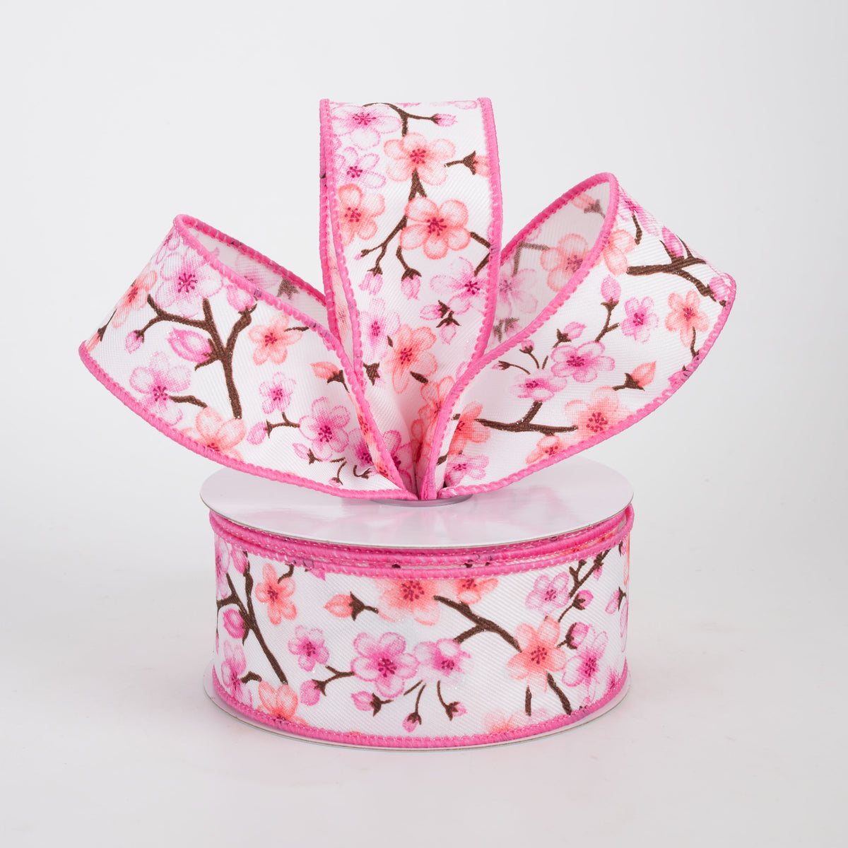 1.5" Cherry Blossoms Ribbon: Peach & Pink (10 Yards)