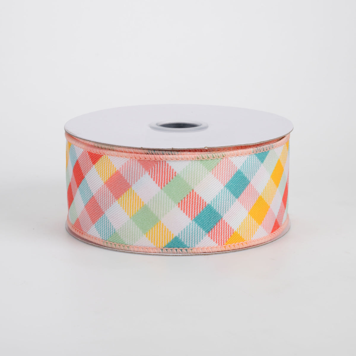 1.5" Multicolor Plaid on Diagonal Weave Ribbon: Bright Pastels (10 Yards)