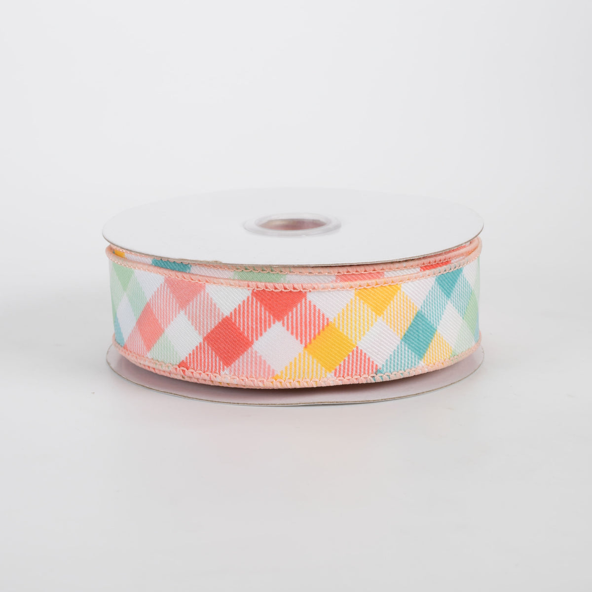7/8" Multicolor Plaid on Diagonal Weave Ribbon: Bright Pastels (10 Yards)