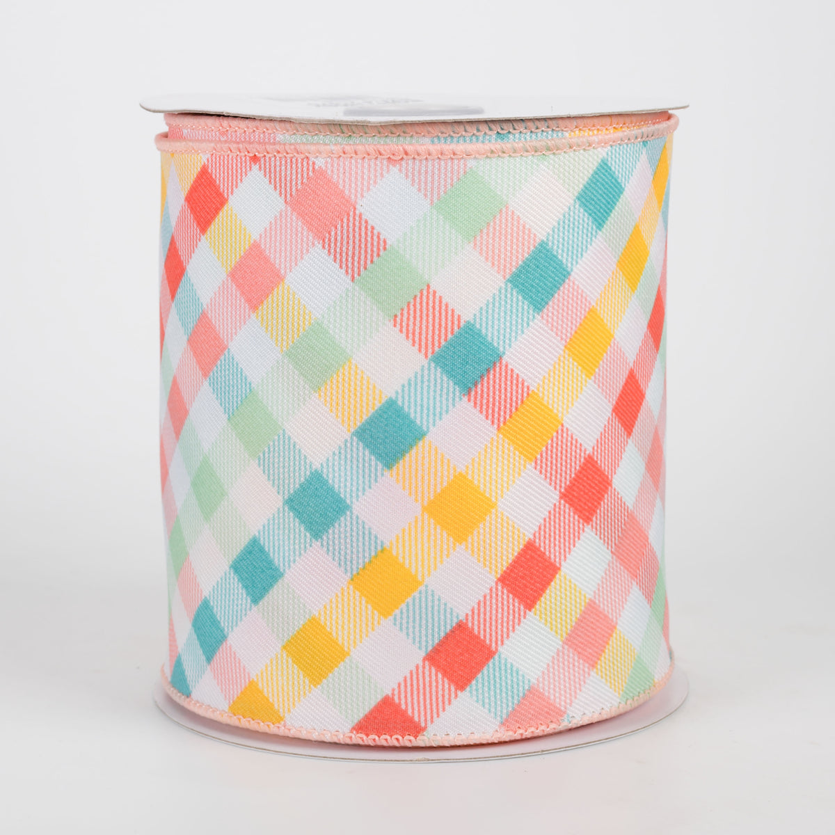 4" Multicolor Plaid on Diagonal Weave Ribbon: Bright Pastels (10 Yards)
