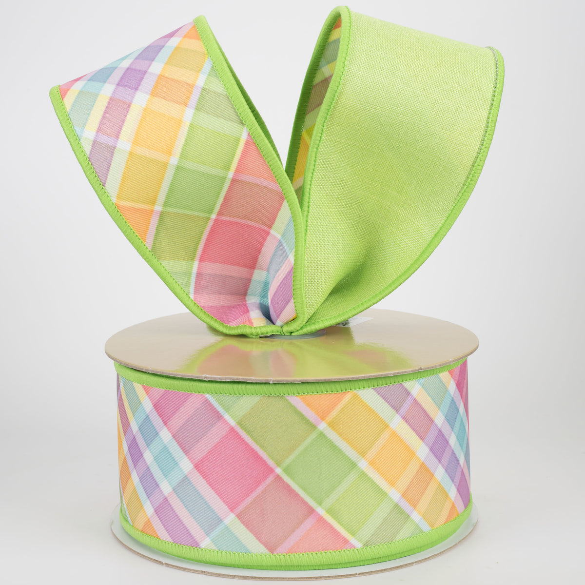 2.5" Double Sided Fused Plaid Ribbon: Spring Pastels (10 Yards)