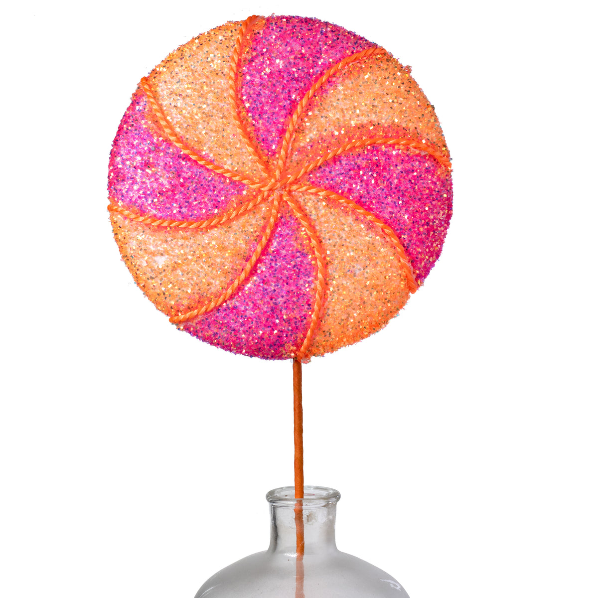 10" x 29" Frizzy Glitter Lollipop Spray: Orange & Hot Pink