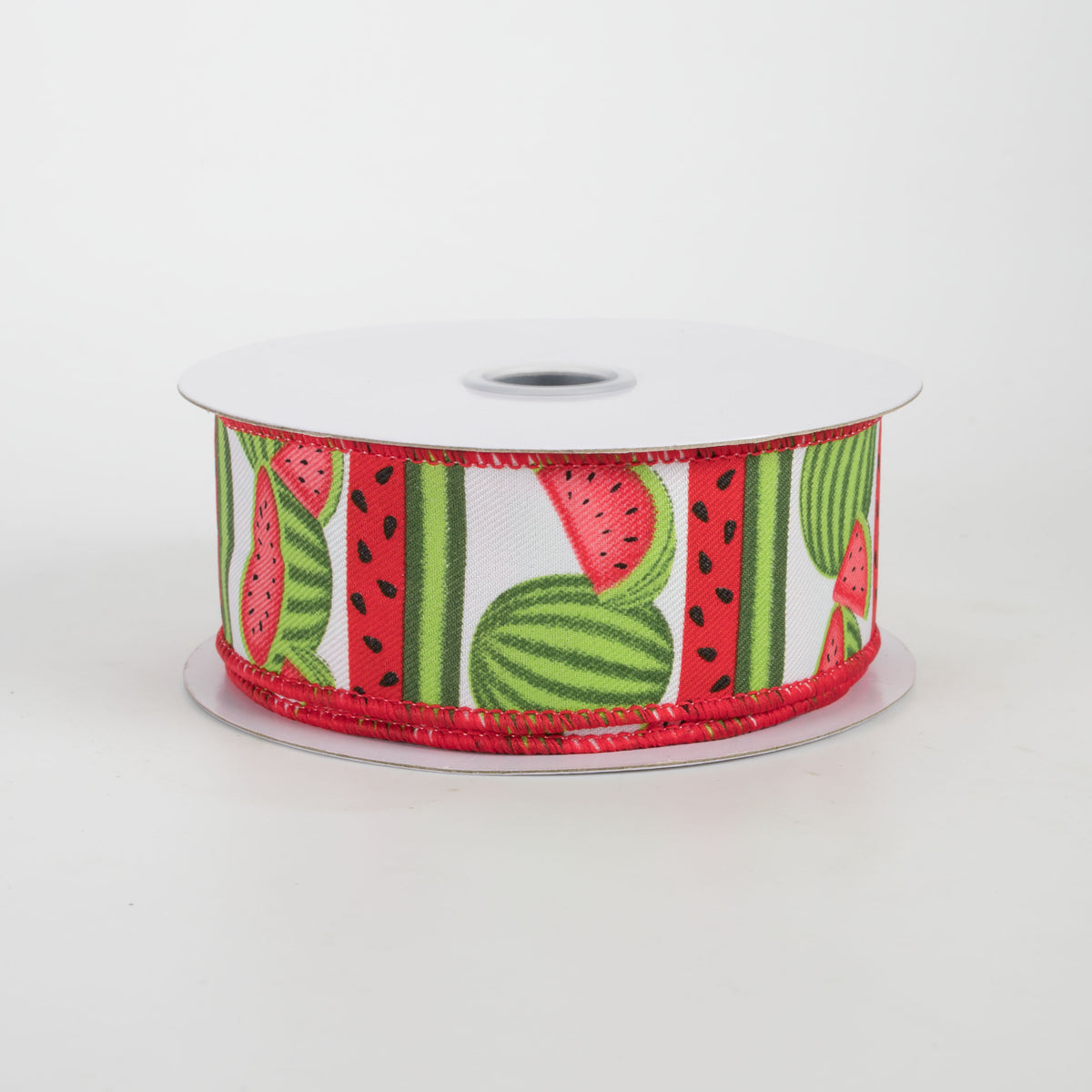 1.5" Watermelon Seeds & Stripes Ribbon: White (10 Yards)